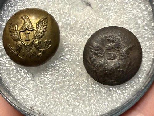Civil War Dug Relic Dragoon D Cuff Button & Undug I Infantry