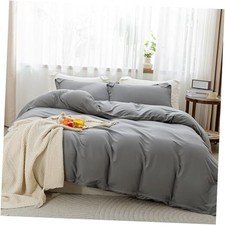 Duvet Cover Size - Soft Brushed Microfiber, 3 Pieces, 1 Duvet Cover Queen Gray