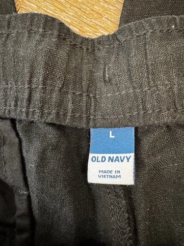 Old Navy Black Linen Blend Pants Large Drawstring Waist 34” Inseam 25” Pockets - Picture 2 of 7