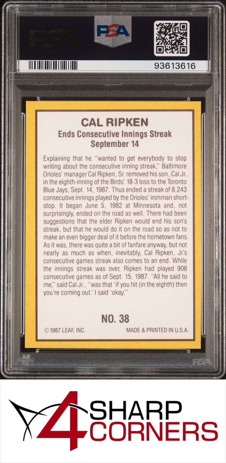 1987 DONRUSS HIGHLIGHTS #38 CAL RIPKEN JR. ORIOLES HOF PSA 10 view 2