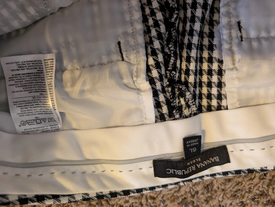 Pantalón al tobillo Banana Republic Sloan para mujer 6 negro blanco pata de gallo elástico carrera Foto 4 de 4