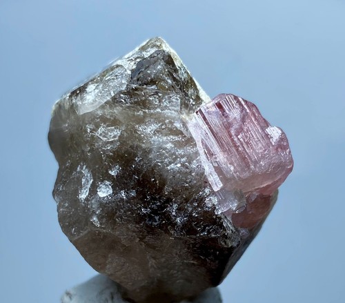 Natural Pink Tourmaline With Somky Quartz Crystal Specimen From Afghan 262 Carat - Picture 7 of 11