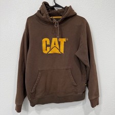 CAT Caterpillar Brown Logo Hoodie Sweatshirt Mens Size M Workwear Construction