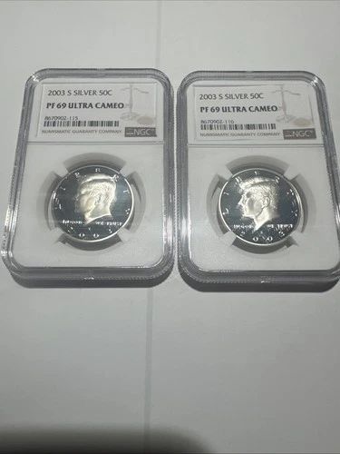 2002 Kennedy Silver Half Dollar Proof NGC PF 69 Ultra Cameo - LOT OF TWO COINS