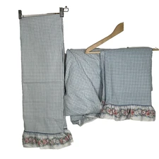 Vtg Lady Pepperell No Iron Sheets Full Flat Fitted Pillowcases Gingham Ruffle *