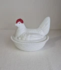 Westmoreland Milk Glass Hen on Nest Covered Dish White Chicken Candy Trinket VTG