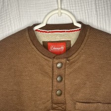 Coleman Lined Henley Shirt Bonded Waffle Sherpa 1/4 Snap Brown Copper S MSRP 70
