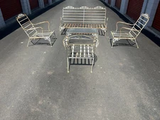 Beautiful Woodard Conversation Set Bench,3 Oversized Chairs & Coffee Table *****