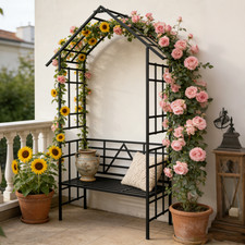 Outdoor Metal Garden Arch with Convert Bench  Flower Stand for Climbing Plants