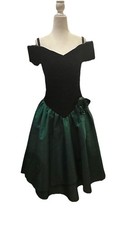 VTG Roberta Black Velvet Green Organza Evening Dress 90s 5/6