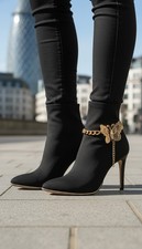 Women Gold Metal Chain 2 Boots Bracelet Shoe Butterfly Charm Sleek Boujee Anklet