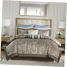 Aubrey Cozy Faux Silk Jacquard California King Blue Biab 12pcs Comforter Set