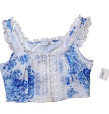 Altar d State Lacianne Crop Top S Blue White Floral Lace Corset NWT