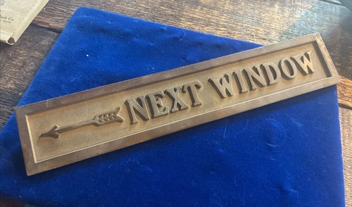 art Deco Next Window Brass Bronze Bank Teller Sign Nevada Arrow Wells Fargo