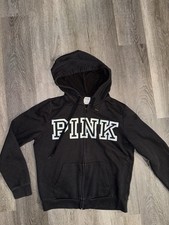 Women  s Size Medium Black Zip Up Hooded Fleece Jacket Victoria Secret Pink