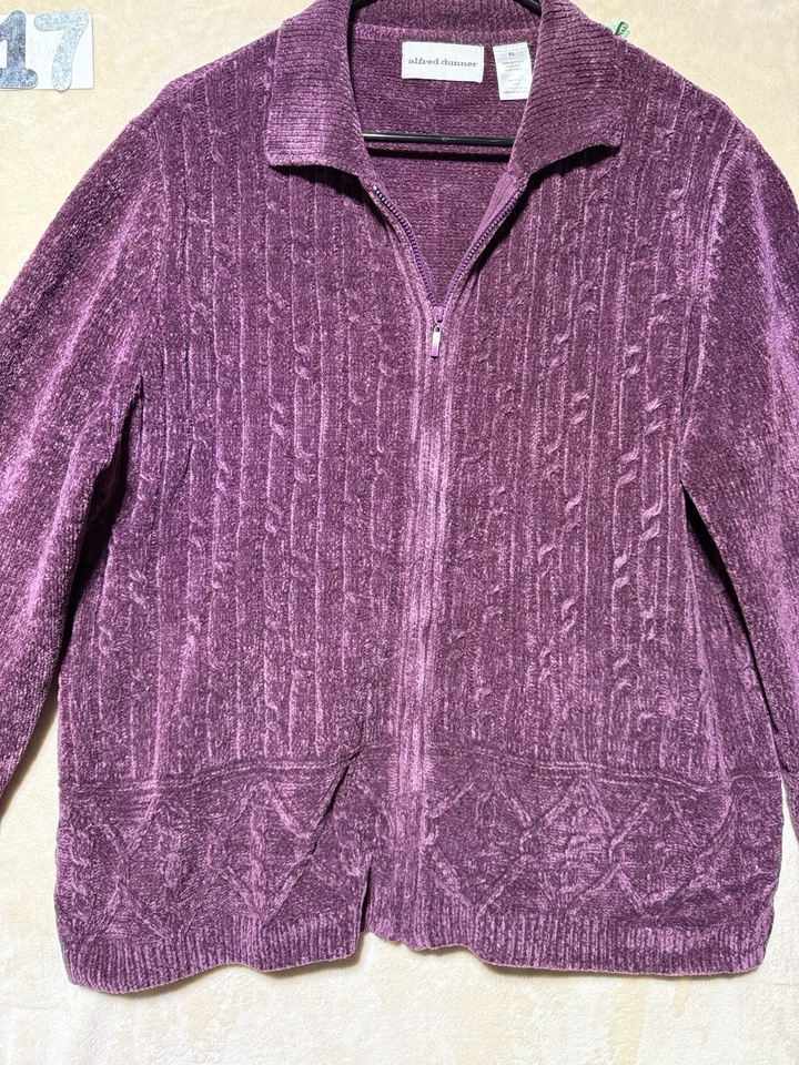 Suéter Cárdigan Grueso Chenille Cremallera Frontal Alfred Dunner Classics Talla XL Foto 3 de 4