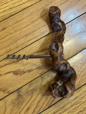 Vintage Gnarled Burled Grape Vine Wood Cork Screw Wine Opener Hand Crafted 6"