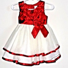 Girl's Formal Dress w/ Basket Weave Bodice  Bow  Red/White 9M