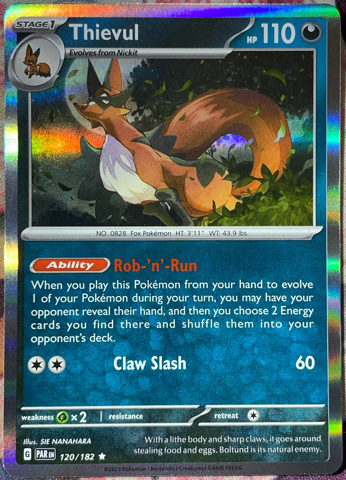 Thievul Holo Rare - 120/182 - Paradox Rift Pokemon 2023