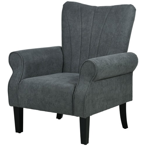 Fabric Accent Chair Modern Armchair with Wood Legs Dark Gray - Picture 4 of 11