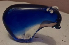 Vintage Hand Blown Murano-Style Blue and Clear Art Glass Polar Bear Paperweight 