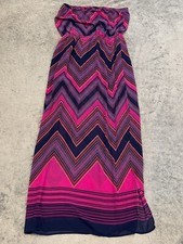 Express Dress Womens Large Purple Smocked Ruffle Off Shoulder Geometric Maxi