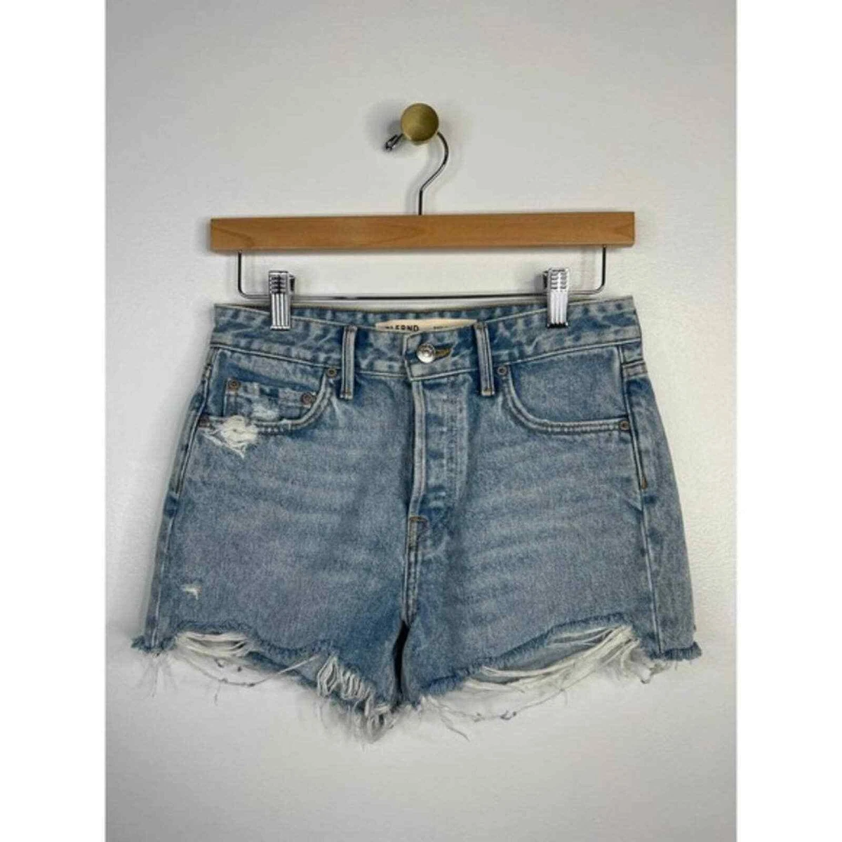 GRLFRND Helena High Rise Cut Off Distressed Short Women s Blue