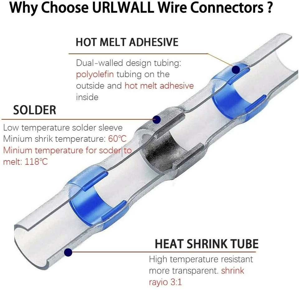 Kit Cosse Électrique Thermorétractable 50pcs Connecteur Manchon à Souder Étanche - Photo 4/4