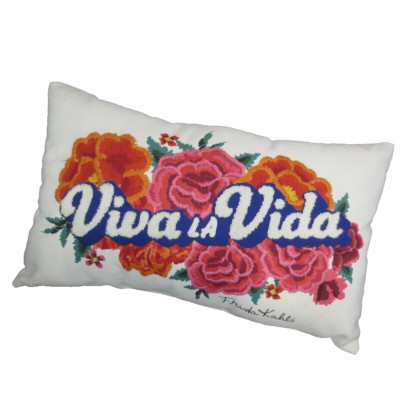 Frida Kahlo VIVA LA VIDA Floral Rose Pillow Emboidered Hook Throw Pillow