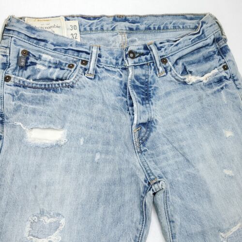 Abercrombie & Fitch Mens 30x32 Distressed Blue Jeans A&F Kilburn Low Rise Boot - Picture 4 of 17