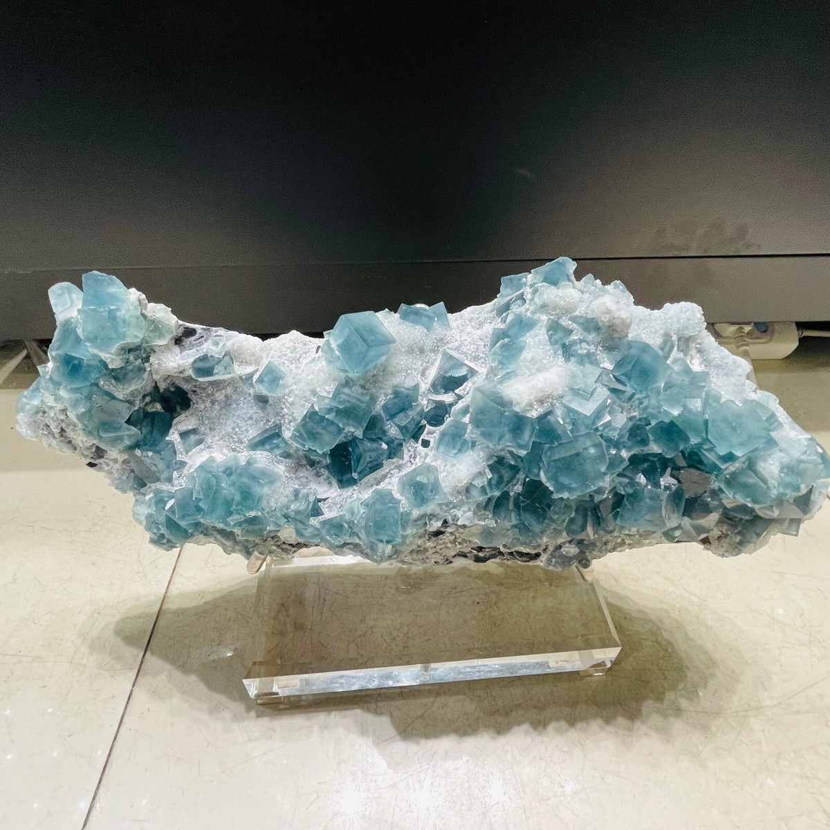 12.56LB TOP Natural blue fluorite Quartz Crystal Mineral Specimen  healing+stand