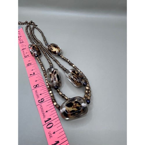 Chico's Statement Necklace Leopard Print Beads Bronze Tone Chain 20.5" - Picture 5 of 7