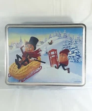 Mr Peanut Winter Sledding Collectible Tin Box Planters Blue White Vintage 1989