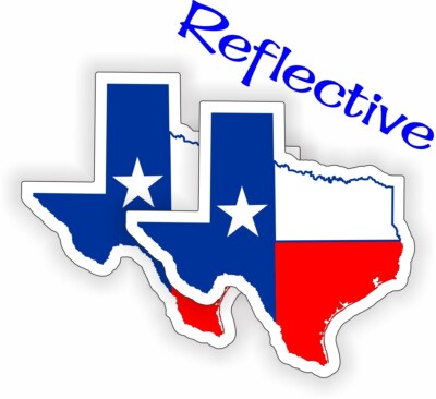 pair - REFLECTIVE TEXAS FLAG - Map Vinyl Hard Hat Helmet Stickers Decals Shape