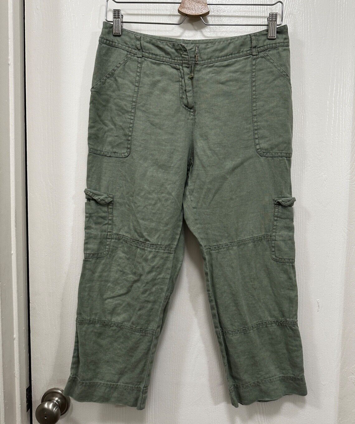Style & Co. Petite Linen Cargo Pants Green Women size 6P