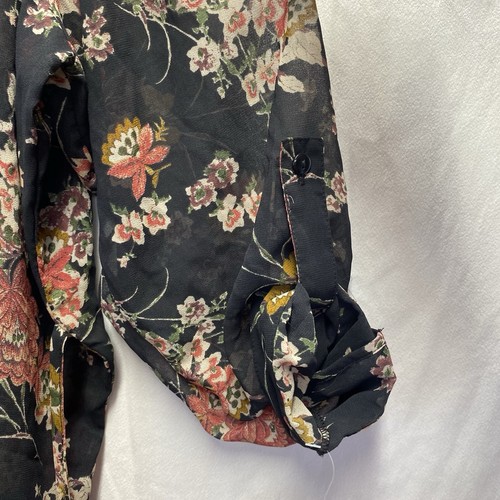 Style & Co Sheer Roll Tab Sleeve Button Up Blouse Women 2X BlackFloral Tie Waist - Picture 14 of 22