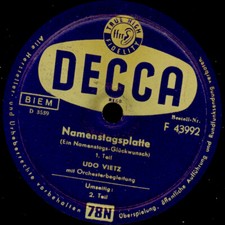 UDO VIETZ  Namenstagsplatte: Glückwunsch / Gratulationslied Schellack  S4874