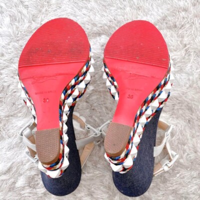 Christian Louboutin Sandals Mules Cataclaw Wedges Studs Denim Blue