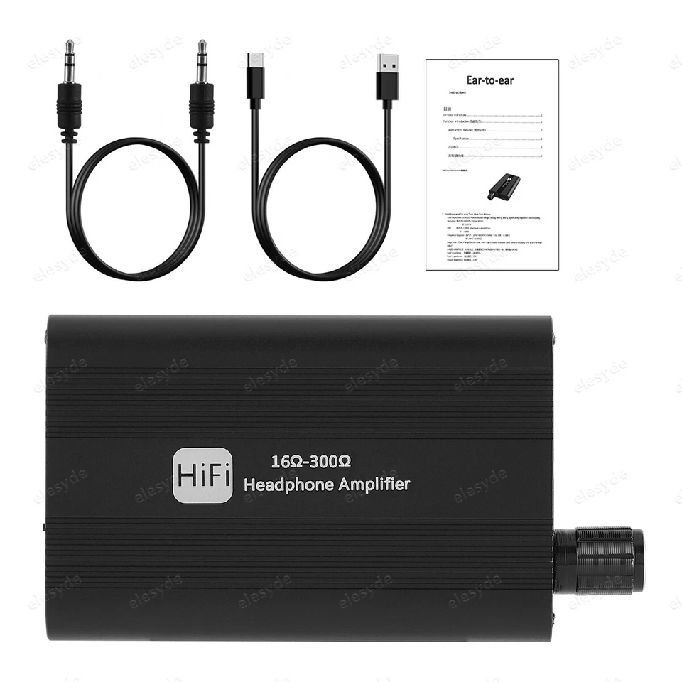 16-300Ω HIFI Headphone Amplifier Portable Earphone AMP 3.5mm w/ Audio USB Cable - Image 2 of 4