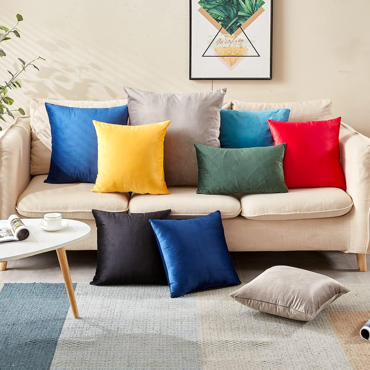 Throw Pillow Covers Set of 2 Sofa Decor Velvet Cushion Cases 2Sizes Multicolored-image