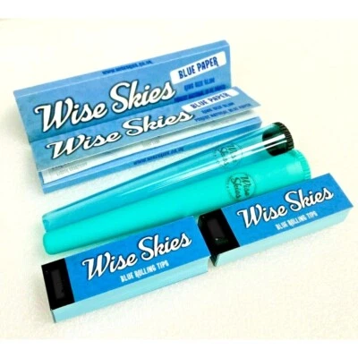 Wise Skies Blue Rolling Paper Set Blue Rolling Tips Rolling Package Cone Holder