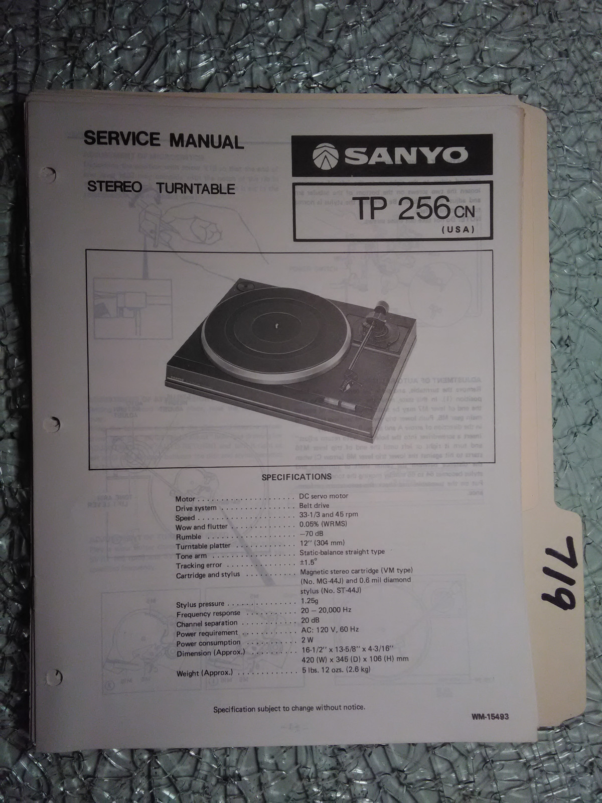 Sanyo tp-256 service manual original repair book stereo turntable record player