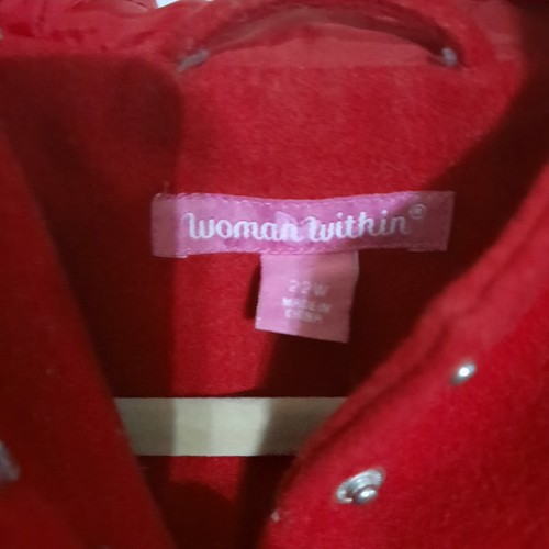 Woman Within Hooded Duffle Toggle Coat Adult Size 122W Red Wool Blend - Picture 2 of 3