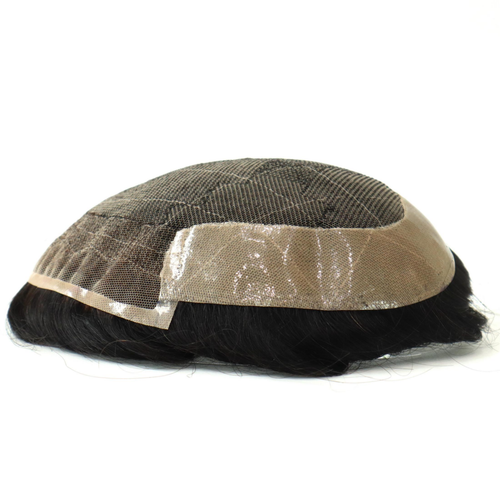 Mens Toupee Hair Replacement System French Lace Thin Skin Human Hairpiece #1B - Picture 15 of 16
