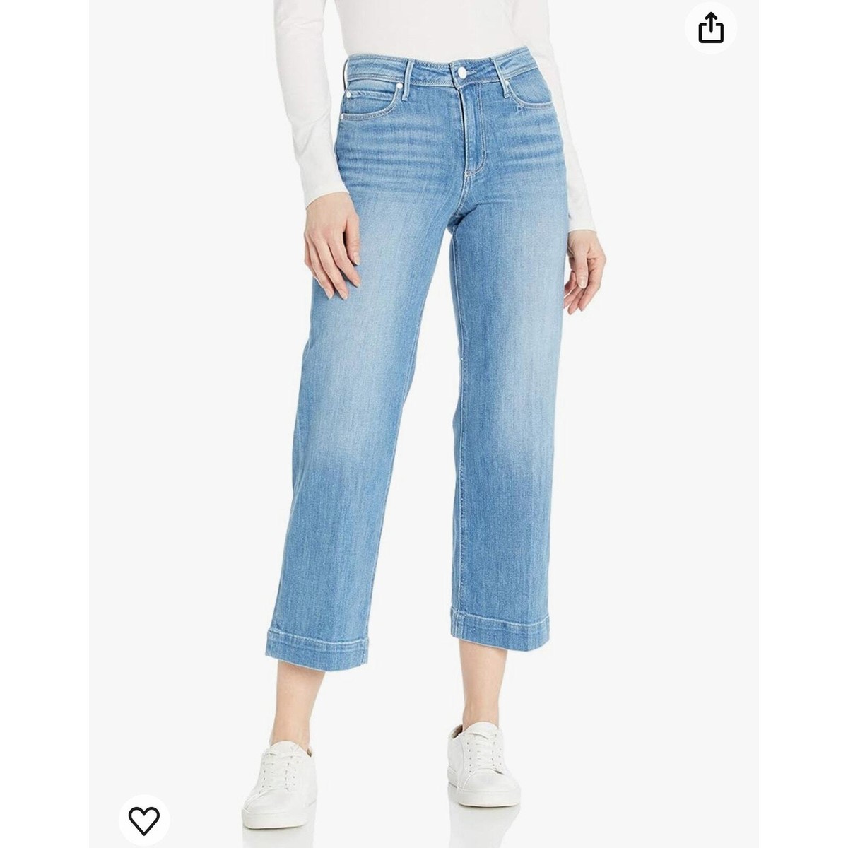 PAIGE Nellie Culotte High Rise Wide Leg Cropped Jeans Denim Blue