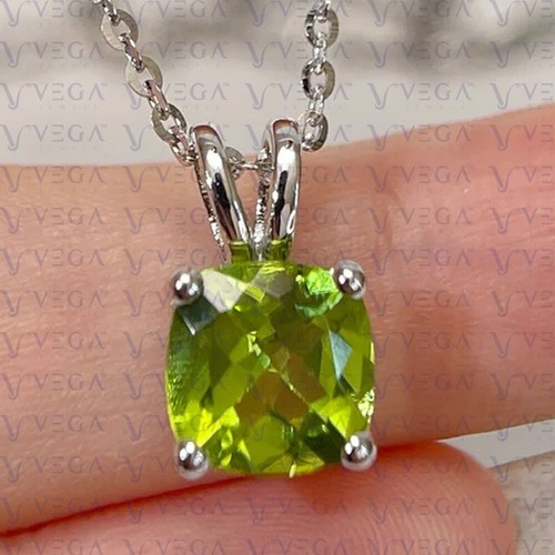 3ct Cushion Cut Natural Peridot Solitaire Pendant 18k White Gold Plated No Chain - Picture 3 of 11