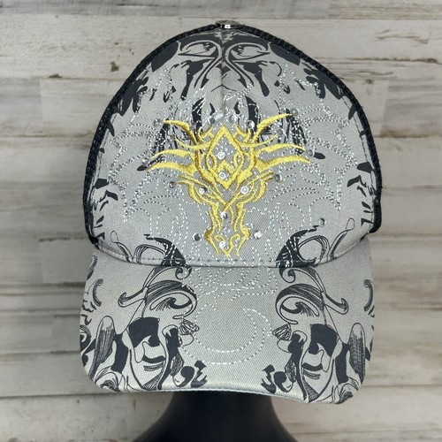 Rue21 Women’s Black Gray Cap Sequin Sparkle Mesh Trucker Hat Dragon Embroidered
