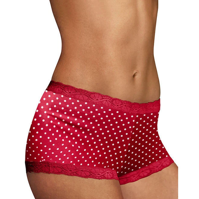Paquete de 4 pantalones cortos Maidenform de microfibra y encaje para mujer, lunares rojos/blancos, XL/8 Foto 3 de 4