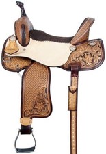 Western Barrel Leather Saddle ,Beautifully Hand Carved With Free Tack Set.