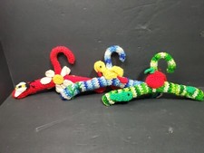 Vtg Boho Yarn Crochet Covered Kids Hangers Lot of 3 BABY Bright Colors 11.5"